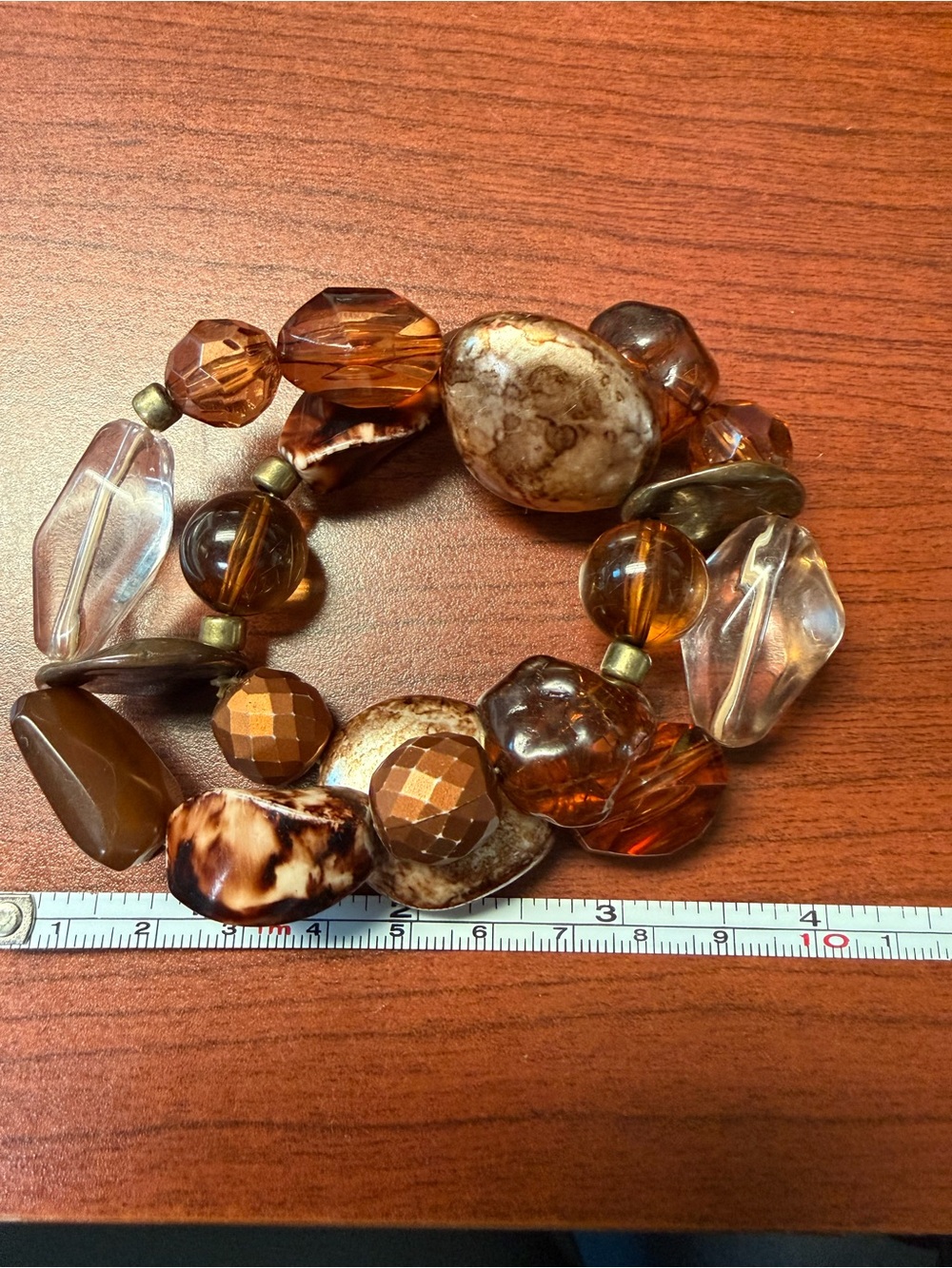 Chunky Beaded Brown & Amber Beaded Stretch Bracelet